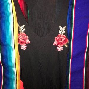 Black tank top with roses on front